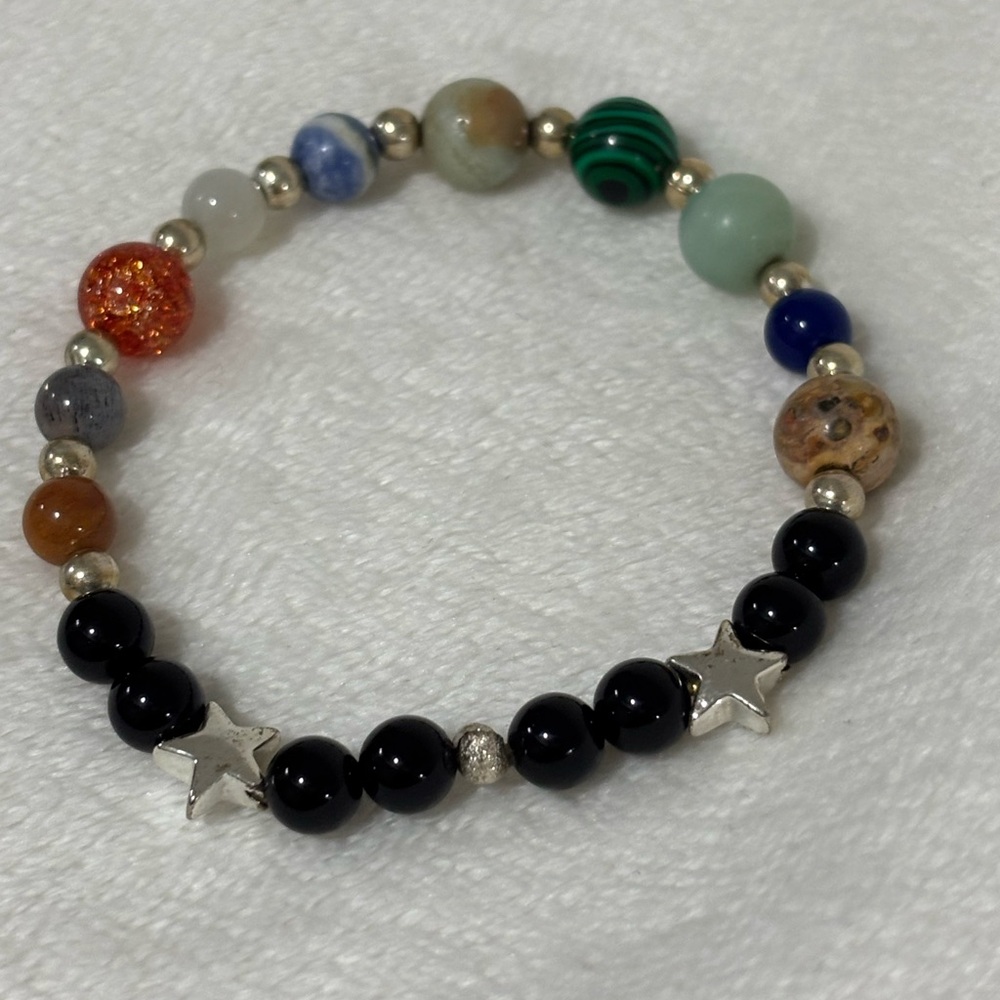 Milky Way Galaxy Gemstone Authentic Bracelet with Silver Plated Accents